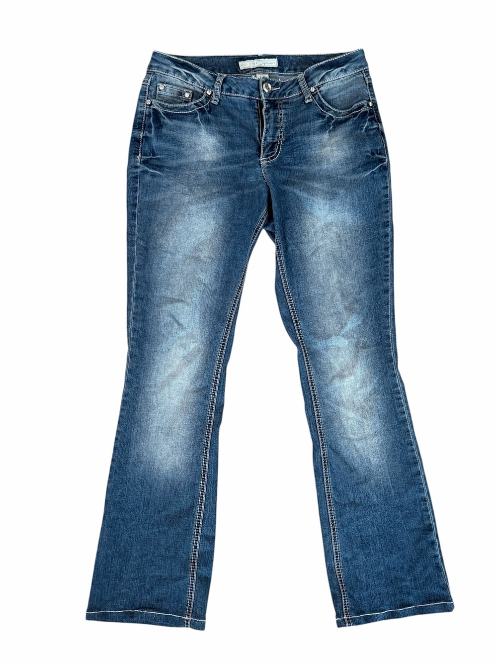 Cato Women’s Contemporary Medium Wash Distressed Denim Bootcut Jeans Sz 10 GUC